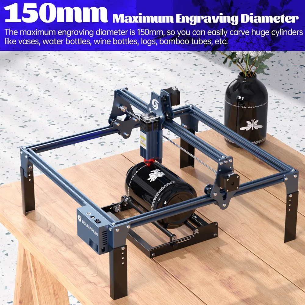 

Laser Engraver Y-axis Roller 360 Rotating SCULPFUN Laser Rotary Roller for 6-150mm Engraving Diameter for Cylindrical Objects