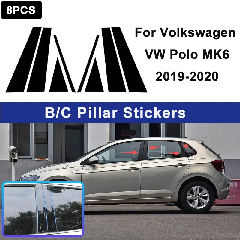 

For Volkswagen VW Polo MK6 19-20 Glossy Black PC Material Window Column Car Door Center B C Pillar Post Cover Trim Car Accessory