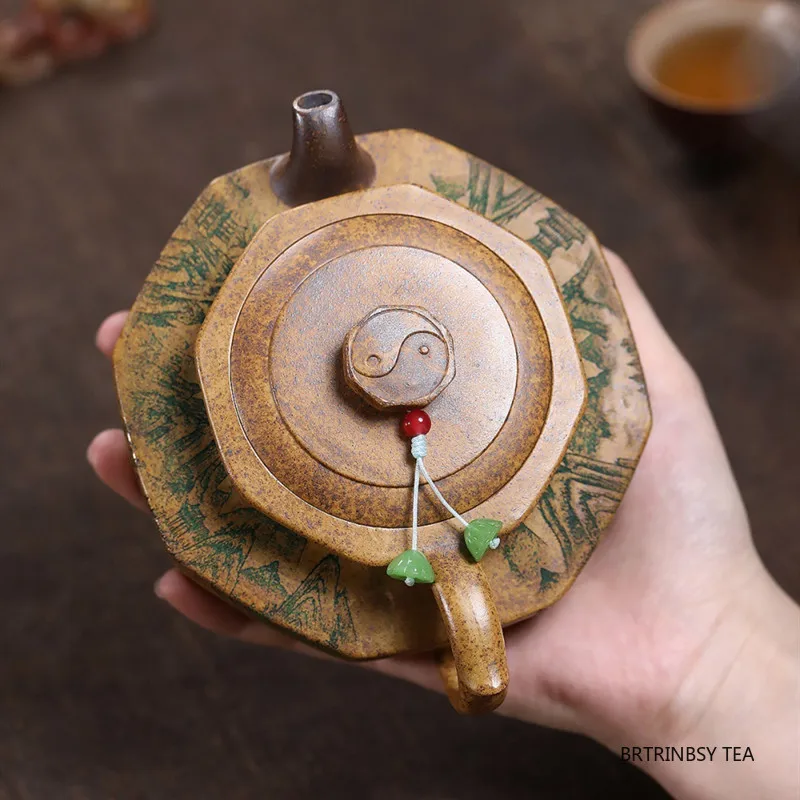 التقليد ييشينغ الأرجواني الطين إبريق الشاي الجمال المنزلية براد شاي المشهد اليدوية Zisha غلاية أدوات الشاي الصينية طقم شاي 240 مللي