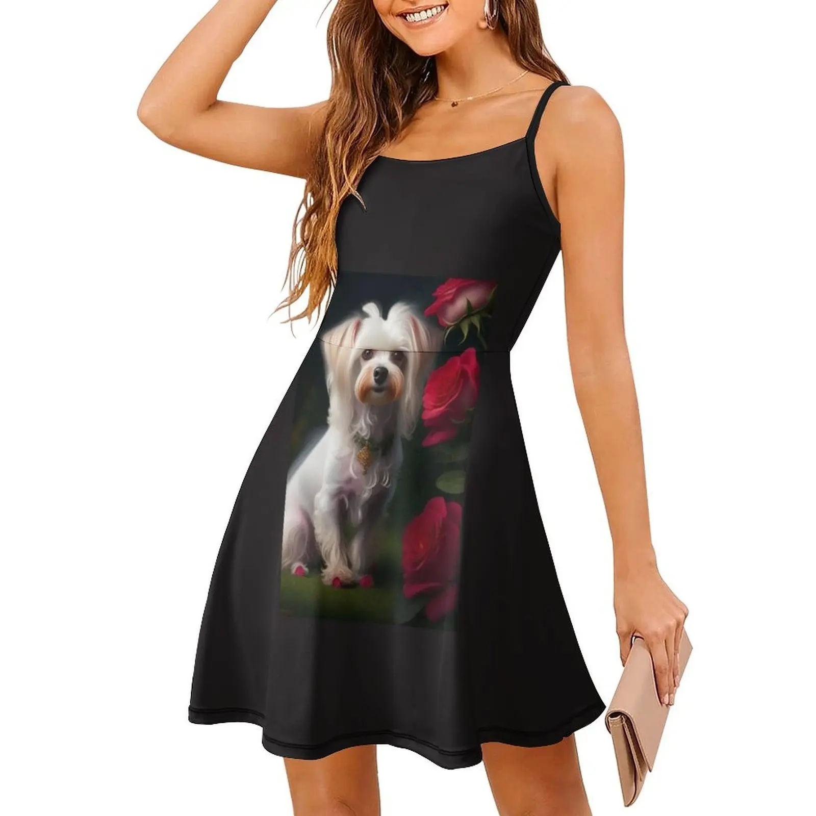 かわいい犬のヴィンテージボヘミアンドレス パフスリーブまたはノースリーブのオプション 女性用ドレス かわいい犬のママ用ドレス マム用バラの愛らしいドレス