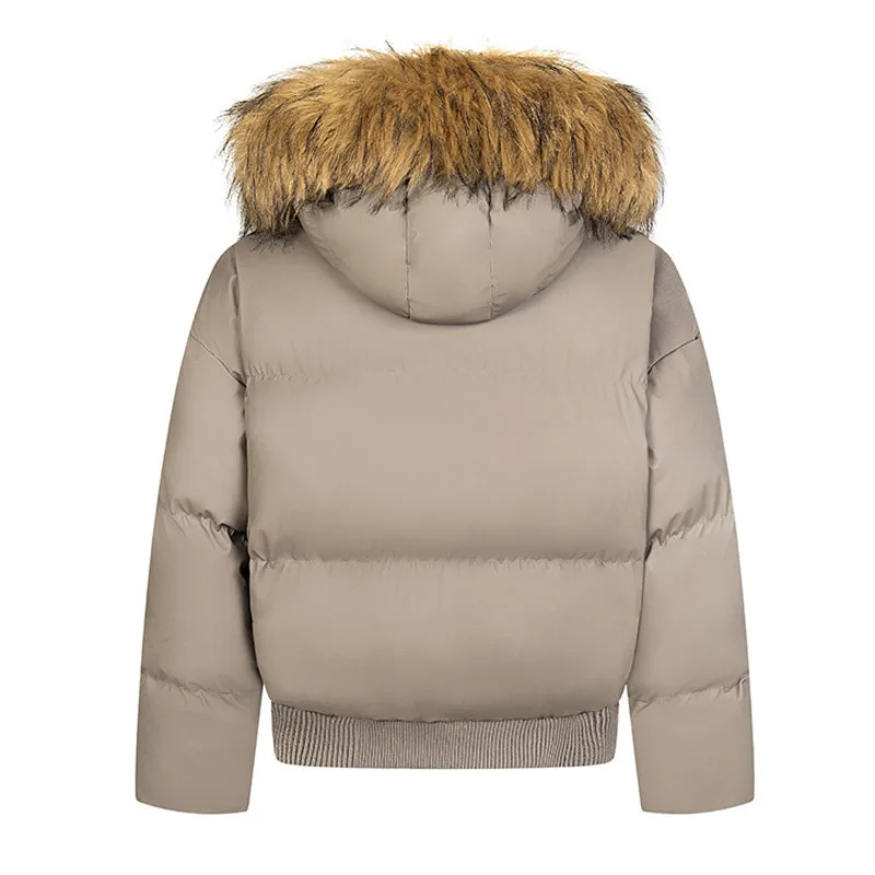 Winter couple style parkour clothing trendy solid color American mountain carving thick warm big fur collar cotton jacket