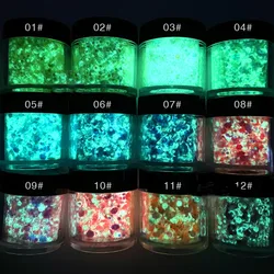 15 Colors Holographic Glow in the Dark Glitter Sequin Mixed-Size Hexagon Luminous Sequins 10g/Bottled Manicure Sequins