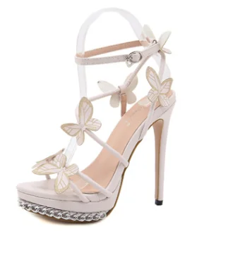 

Women Super High Heels 14cm Fashion Butterfly-knot Sandals Chain Platform Sexy Party Open Toe Buckle Ladies Wedding Shoes Pumps
