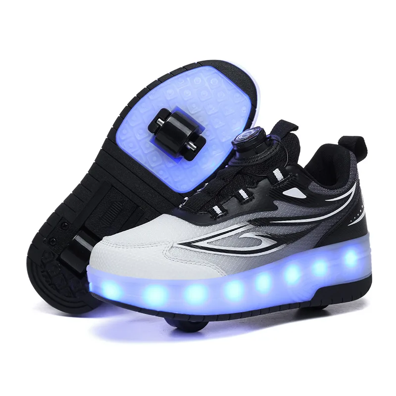 One-Click Retractable LED Light Up Roller Shoes, Breathable Skate Sneakers for Kids, Teens, Boys & Girls