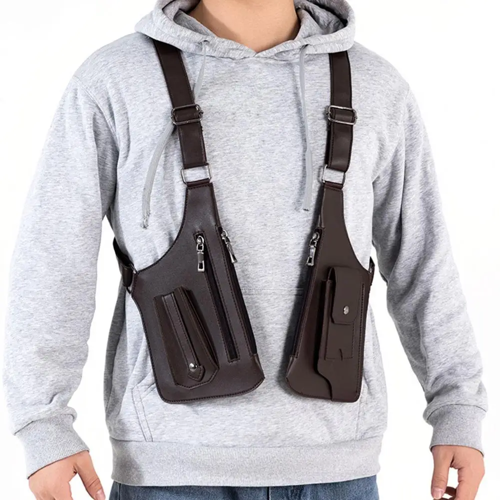 حقيبة كتف من الجلد الصناعي قابلة للتعديل تحت الإبط وحافظة كتف وحقيبة صدر مضادة للجيب وحقيبة هاتف للرجال ومحفظة درع