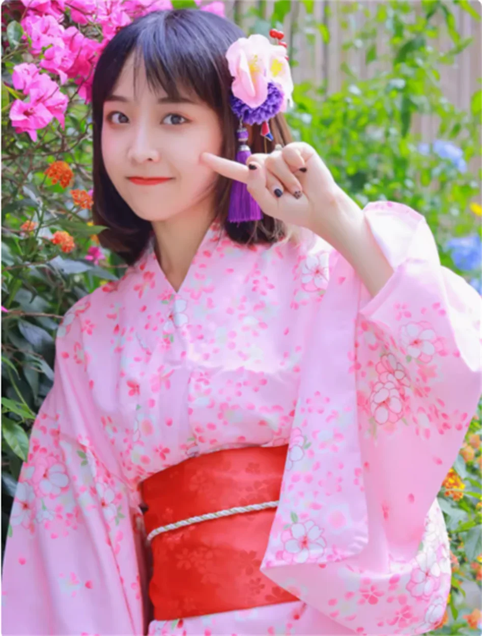 

Japanese kimono, yukata, women's pink cherry blossom, summer