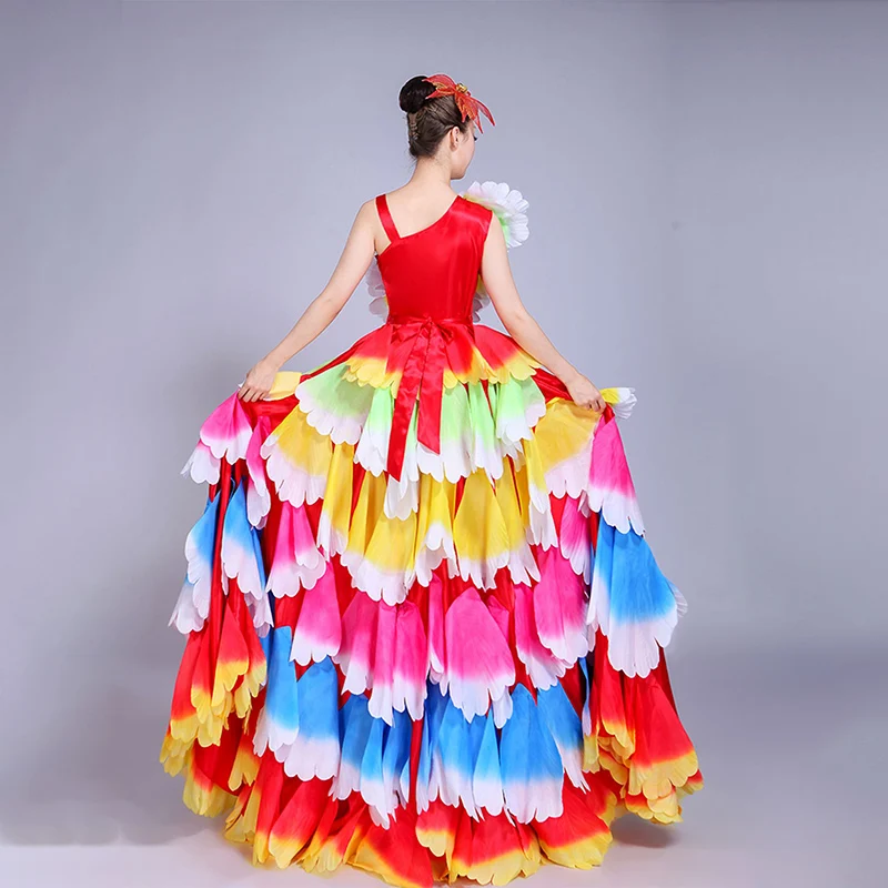 180/360/540/720 Degree Women Petal Spanish Dress Opening Dance Costume Bullfighting Flamengo Dress Gypsy Performance Stage