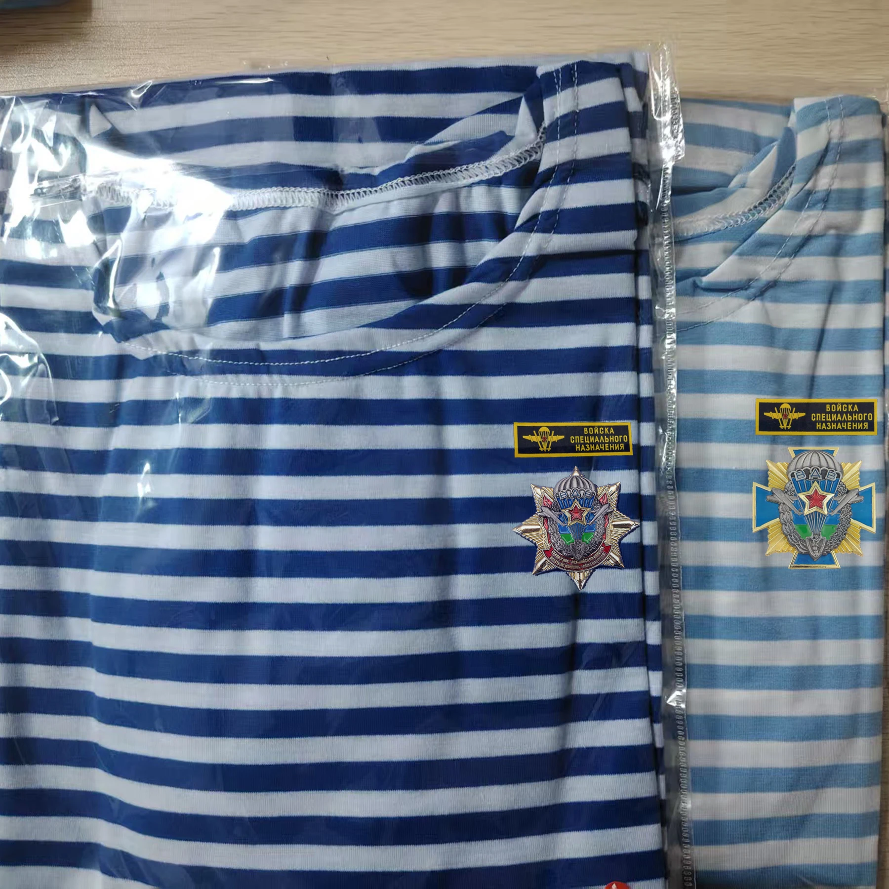 Russian Airborne Troops VDV Paratrooper Medal Striped Shirt Cotton Blend Long Sleeve Sailor Stripes T-Shirt Telnyashka Top