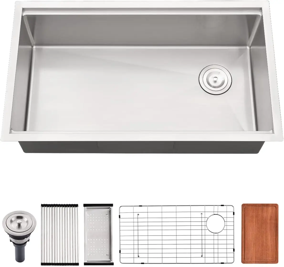 

33x22 Drop - In Kitchen Sink, 16 Gauge Stainless Steel, Silver, Ledge Workstation Deep Single Bowl with Round Corners