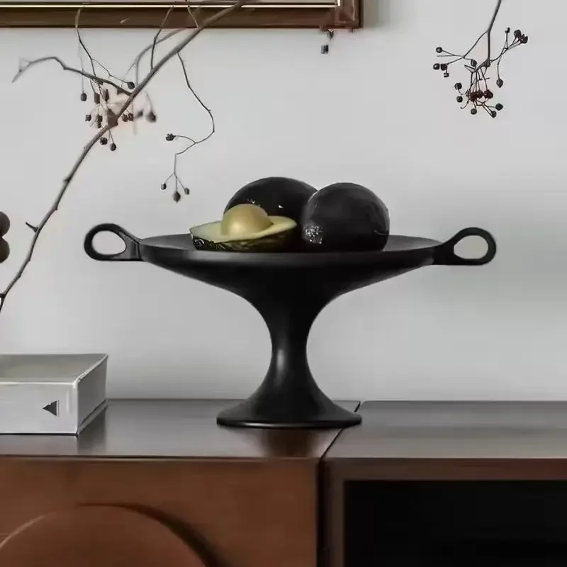 High Footed Double Ear Fruit Plate Resin Ornaments Home Livingroom Table Storage Tray Decoration Hotel Candle Stand Accessories