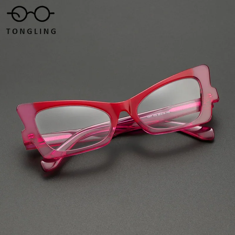 2026 New Handcrafted Large-Frame Acetate High-Quality Retro Women Candy-Colored Glasses Unique Cat-Eye Fashion Eyeglass Frame
