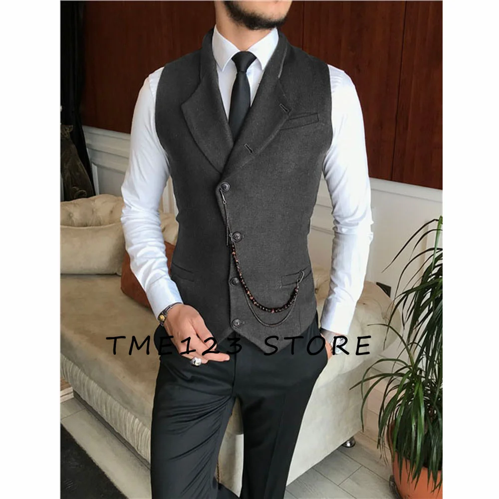 Fashion Single Breasted Suit Wool Vests for Men Grey Black High-end Male Waistcoat Slim Fit Formal Business Casual Vest