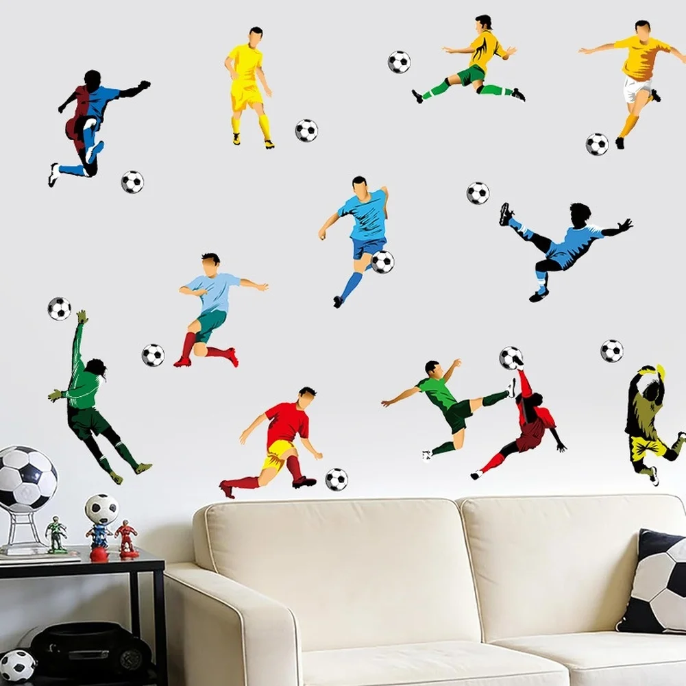 Wall Decal with Cartoon Football Player Design PVC Material for Children Room Bedroom Living Room Sports Decor