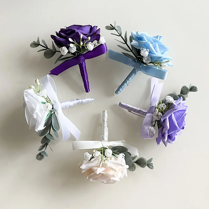 Boutonniere Wedding Buttons Corsage Pin Prom Suits Accessories Marriage Polyester Fiber Roses School Events Parties Graduation