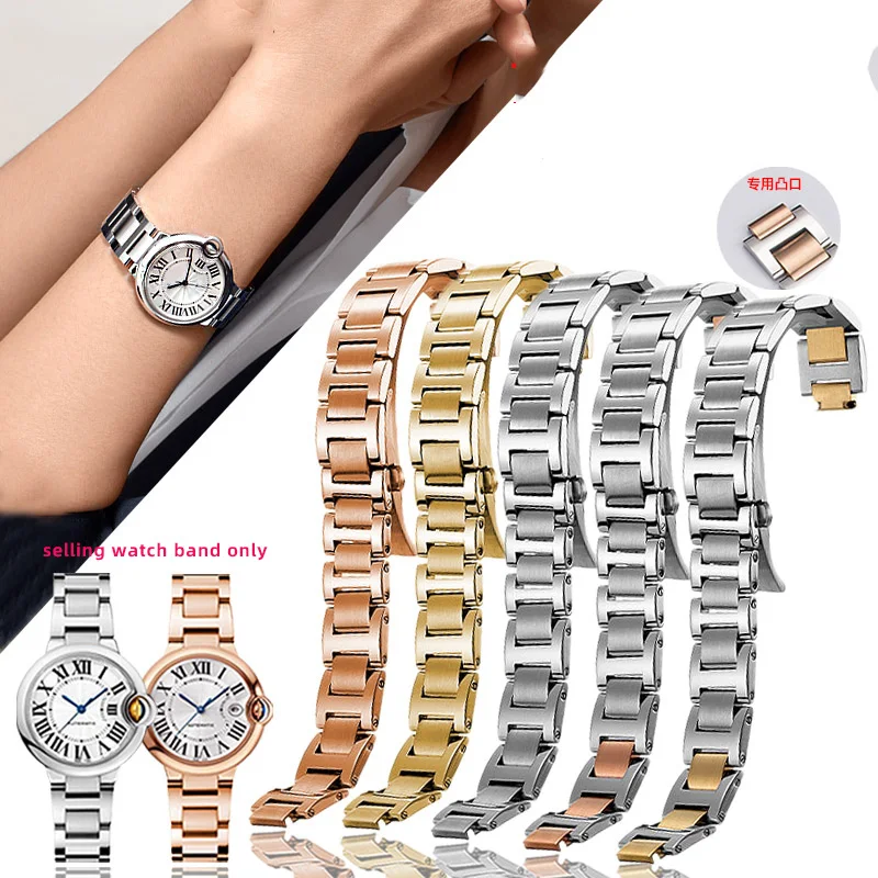 

Stainless Steel Watchband for Cartier Ballon Bleu 16*8mm Fine steel Raised watch strap waterproof women Replacement strap 14*8MM