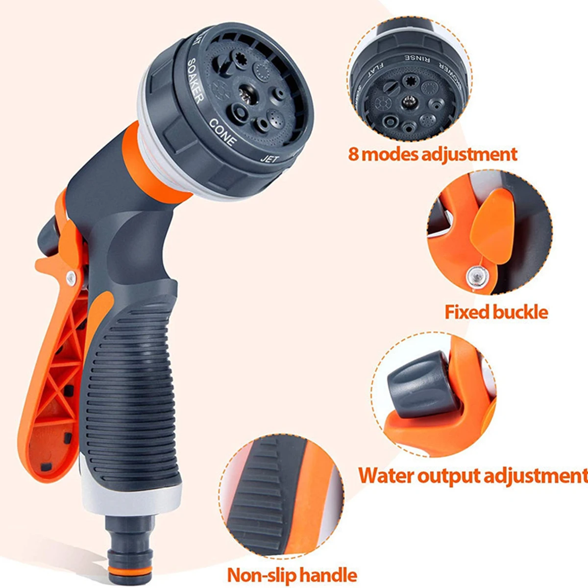 1pc Garden Water Guns ABS Water Spray Nozzle with Heavy Duty 8 Adjustable Watering Patterns Slip Resistant for Plants