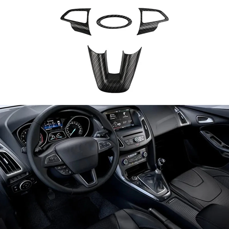 Car Steering Wheel Panel Cover Trim Frame Sticker For Ford Focus MK3 2015-2018 Parts Accessories Carbon Fiber