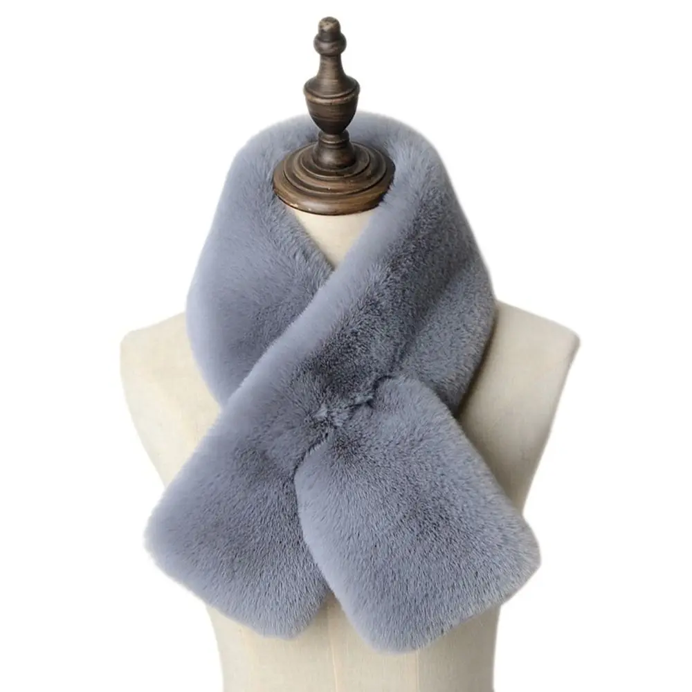 Winter Warm Solid Color Cross Scarf Thicken Faux Rabbit Fur Neckerchief Wrap Faux Rabbit Fur Scarf Girls