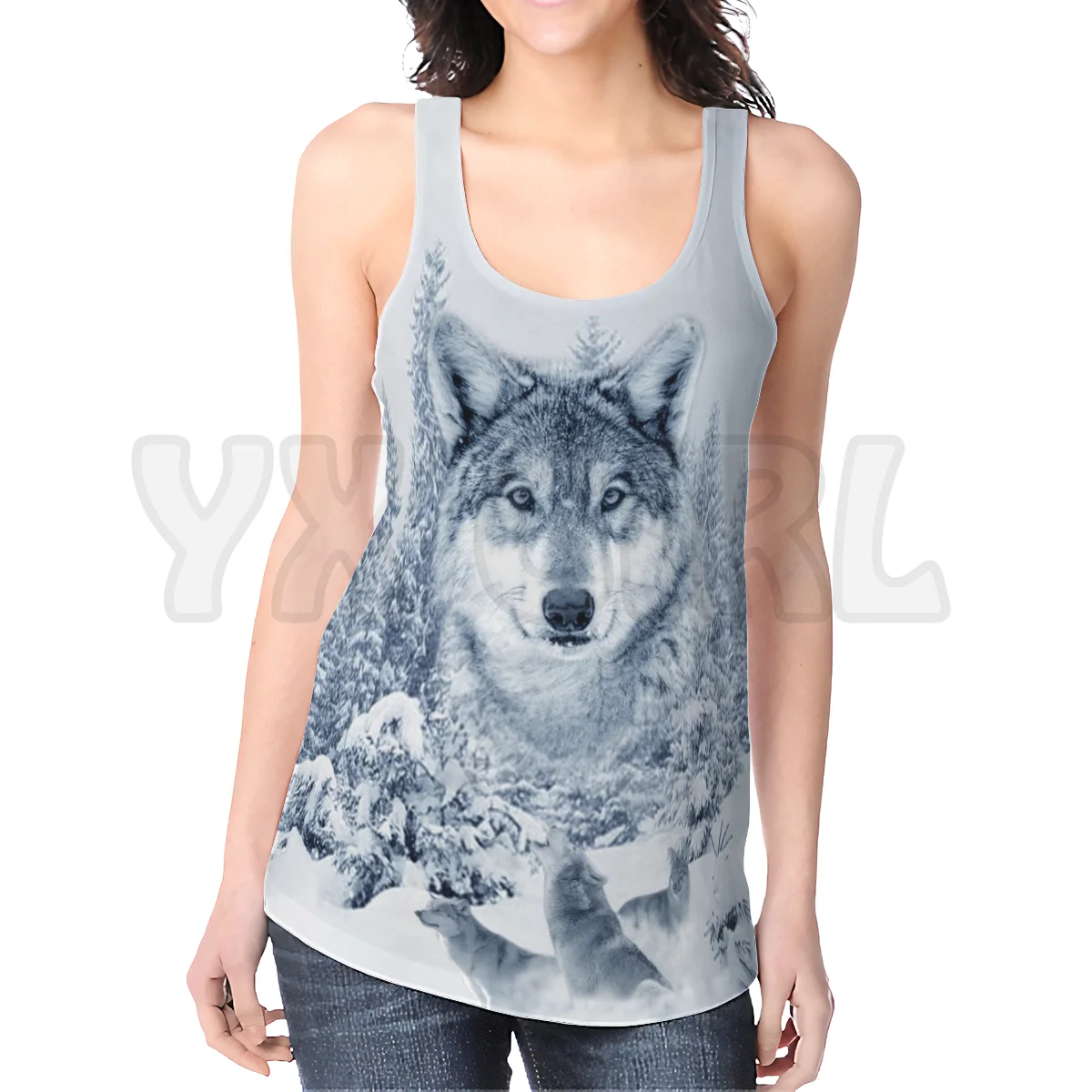 YX GIRL Native Wolf  3D Printed Sexy Backless Tops Summer Women Casual Tees Cosplay Clothes