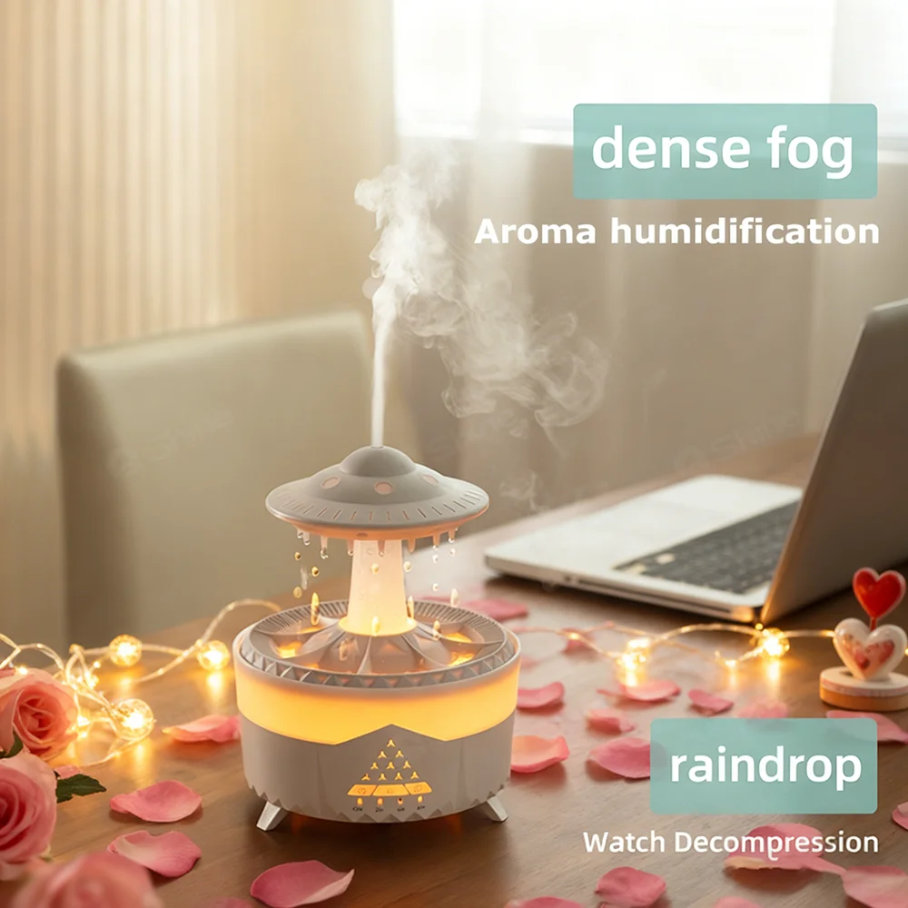 1PC 벽 플러그형 시뮬레이션 빗방울 공기 가습기, 무드등, 에센셜 오일 디퓨저, 사무실 및 가정용 아로마 디퓨저