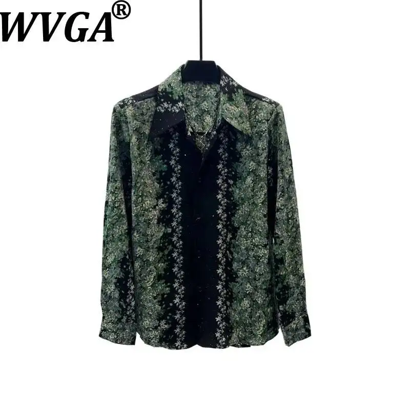 WVGA Spring Summer New Men Printed Trendy Long Sleeved Shirt Niche Chic Casual Wrinkle-free Draped Gold-embossed Tops Ins W24723