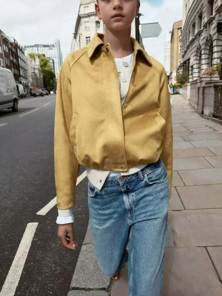 

Женская куртка-бомбер с лацканами и длинными рукавами на молнии, замшевая куртка, пальто, женская осень 202, новая верхняя одежда для уличных гонок, одежда