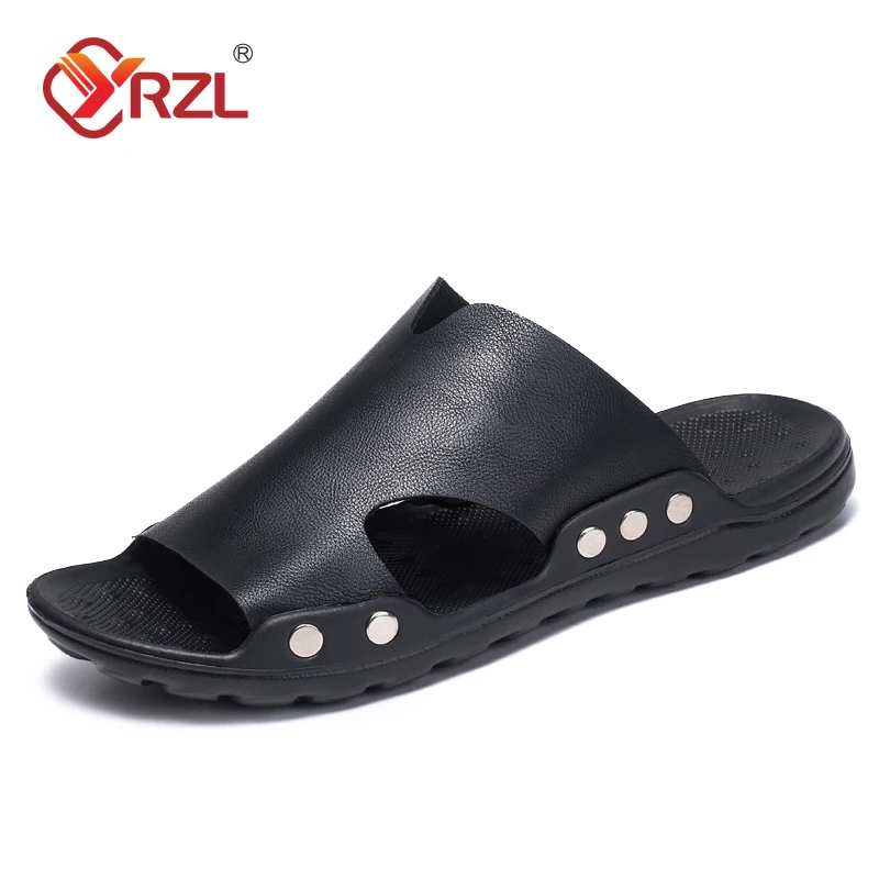 

YRZL мужские тапочки кожаные классические летние мужские сандалии мягкие черные тапочки из искусственной кожи легкие шлепанцы из ЭВА для мужчин