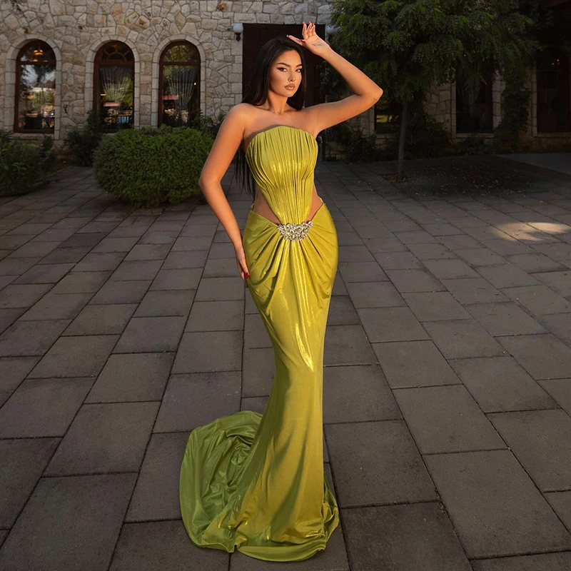 

Thinyfull Women Prom Evening Dresses 2025 Strapless Hollow Out Night Party Dress Mermaid Floor Length Cocktail Gown Saudi Arabia