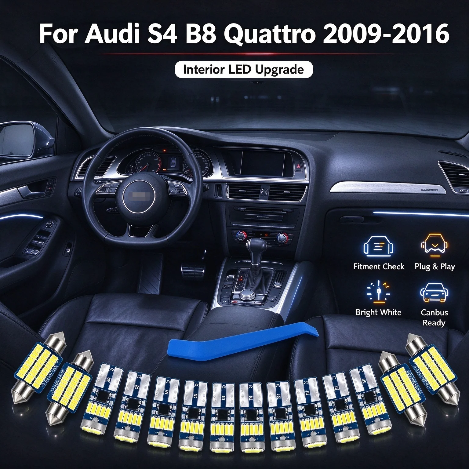 For Audi S4 B8 Quattro 2009-2016 2013 2014 w5w T10 Canbus Car Bulbs LED Interior Map Dome Vanity Mirror Trunk Glove Box Light