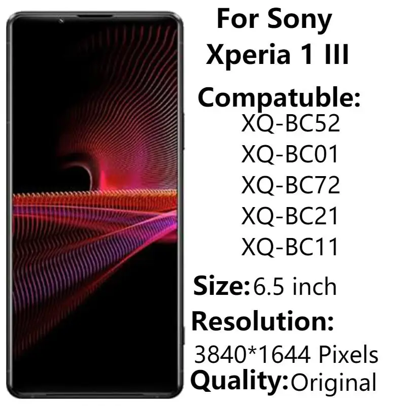 

Original 6.5" For Sony Xperia 1 III LCD Display With Frame Sony X1 III XQ-BC52 LCD Touch Screen Digitizer Assembly Replacement