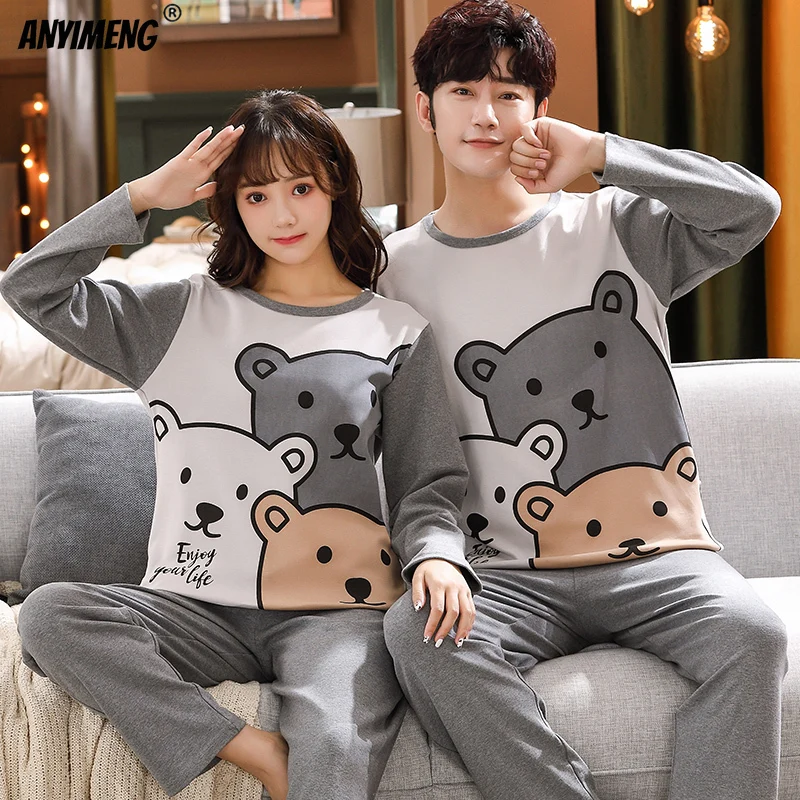 His and Hers Pajamas Fashion Matching Pyjamas Long Sleeved Cartoon Printing Fall Winter Big Size Youth Couple\'s Pijama Sleepwear