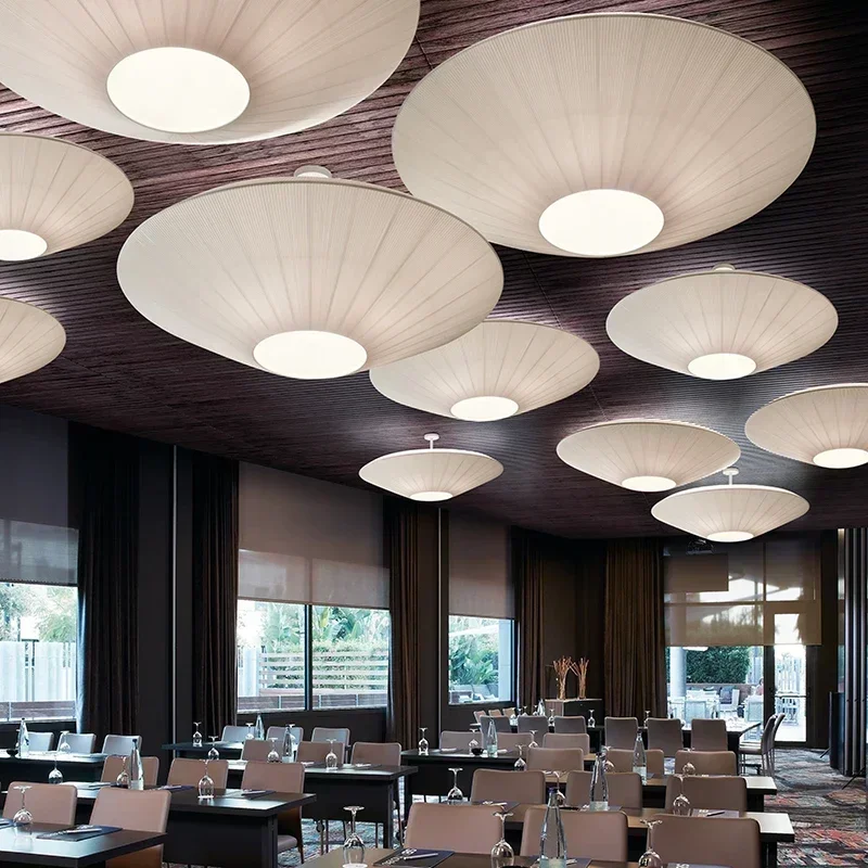 Siam Ceiling Light Big Round Whtie Beige Fabric Chandeliers Home Creative Flying Saucer Light Bedroom Restaurants Hotel Lighting