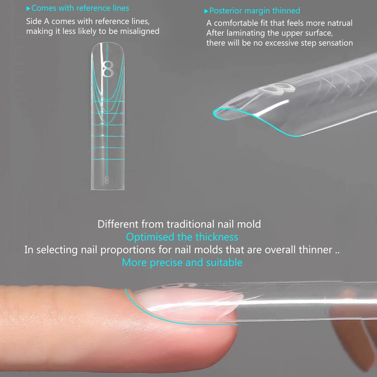 240 ชิ้น/กล่อง แบบเล็บปลอมทรงสี่เหลี่ยมคางหมูยาว สำหรับต่อเล็บเจล แบบใส ใช้ซ้ำได้ พร้อมแม่พิมพ์และบล็อก