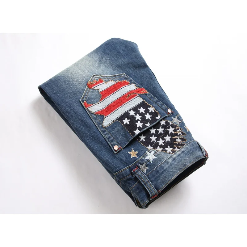 

Новинка Мужская одежда 2024american джинсы с вышивкой мужские модные прямые облегающие Стрейчевые универсальные уличные трендовые брюки