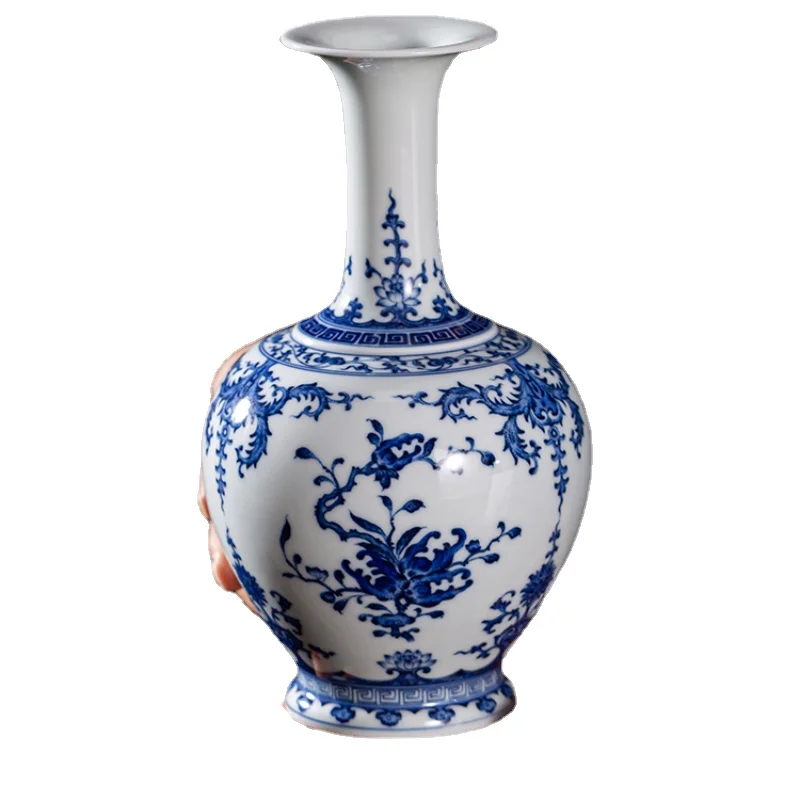 

Yhl Kiln Blue and White Hand Drawn Vase Jingdezhen Ceramics Living Room Entrance Desktop Decoration Decorating