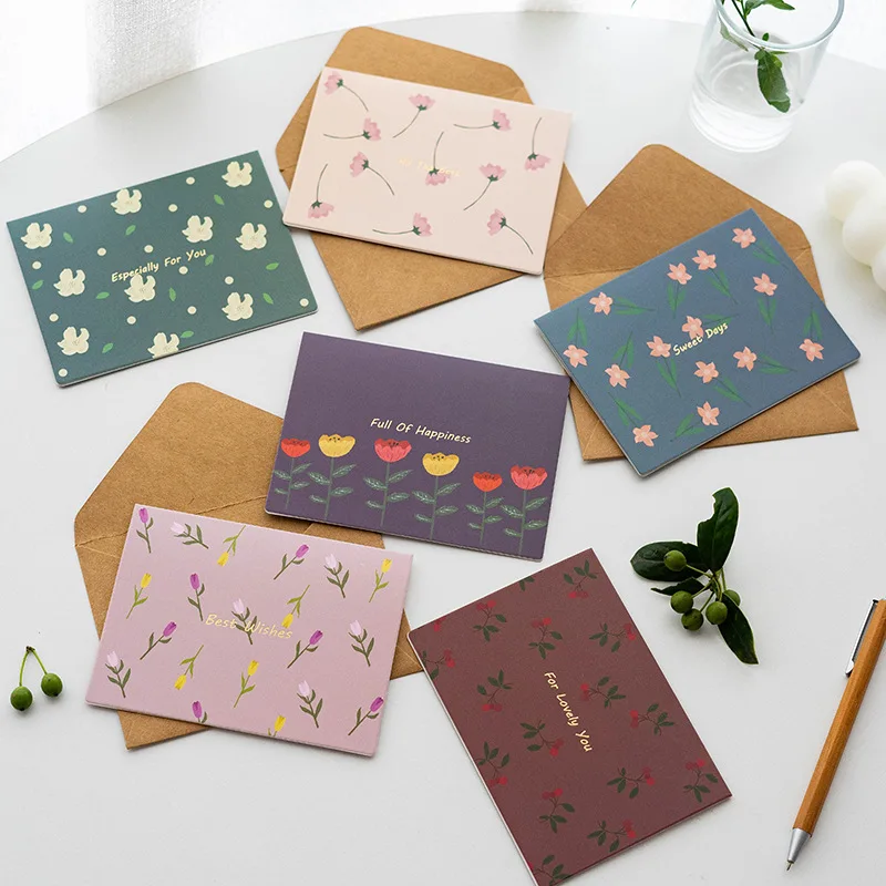 

6Pcs/Set Festive Greeting Card With Envelopes And Stickers Birthday Wedding Holiday Party Invitation Cards Message Blessing Card