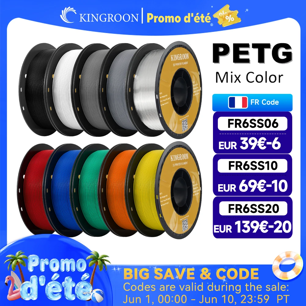 KINGROON PETG Filament d'imprimante 3D 1.75mm 5KG 10KG mélange de couleurs matériel d'impression 3D 1 kg/rouleau plastique petg pour imprimante 3d FDM