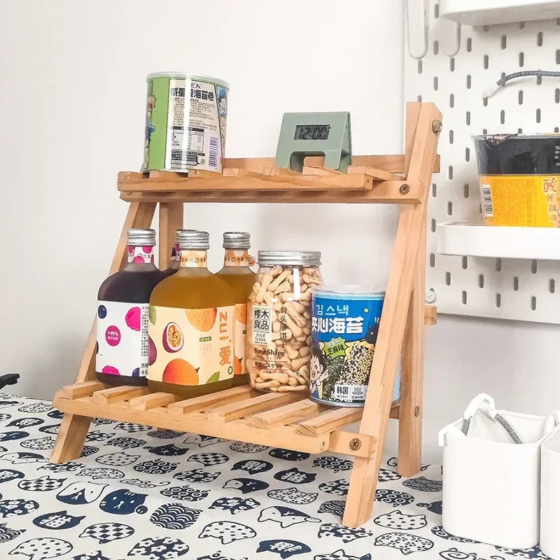 Korean Style Multifunctional Wooden Storage Rack Foldable Succulent Display Rack Dopamine Colored Balcony Decor Garden Supplies