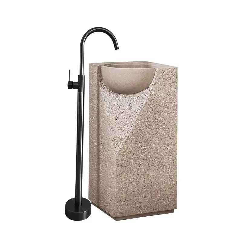 

Cream wind column basin floor-to-ceiling integrated art wash basin stone creative face table