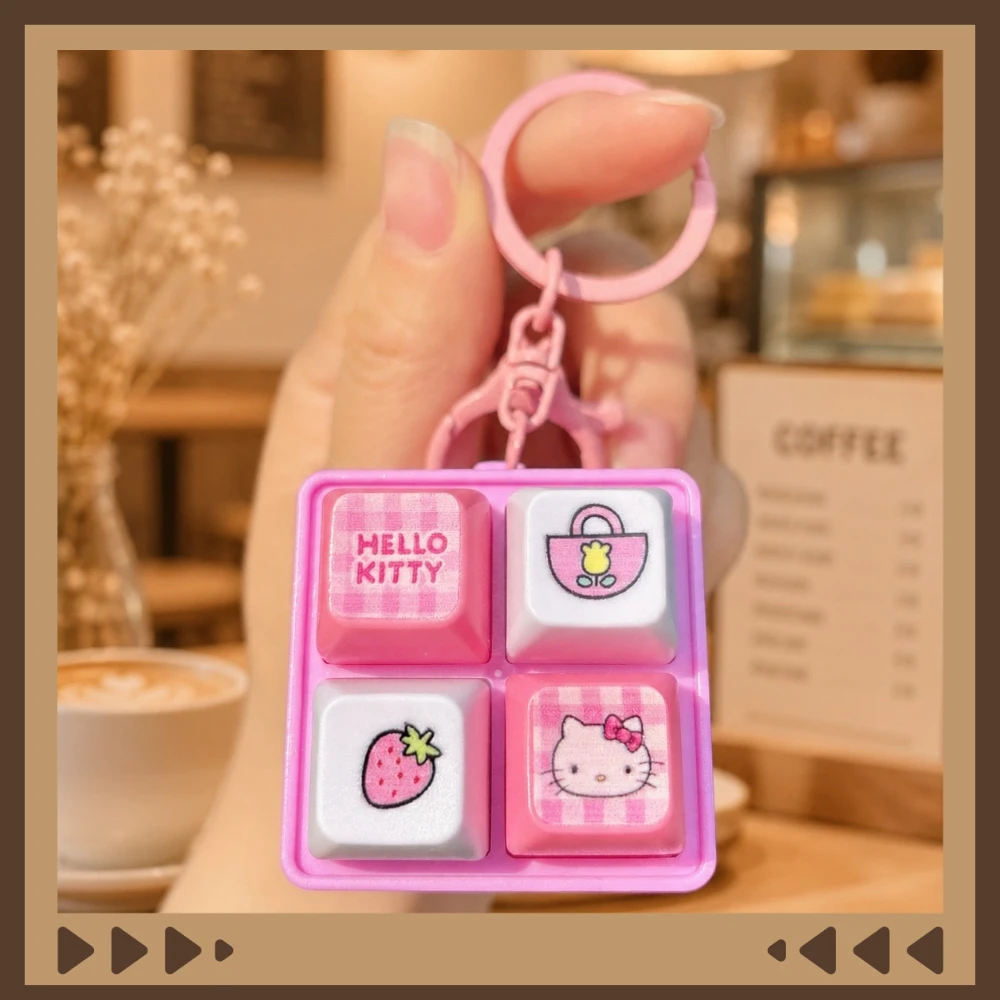 Hello Kitty Cute 4-key Keyboard Keycap Fidget Keychain Portable Stress Relief Finger Clicker Bag Charm Anti-stress Pendant Gift view 5