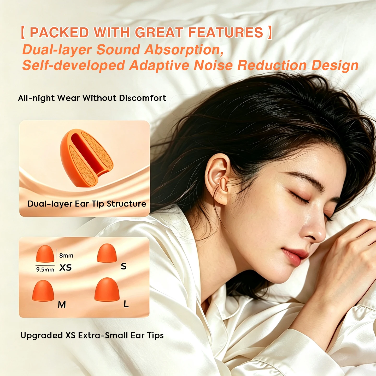 XYM Comfortable Reusable Earplugs for Sleep, Study and Travel, 4 Ear Tip Sizes with UV Case