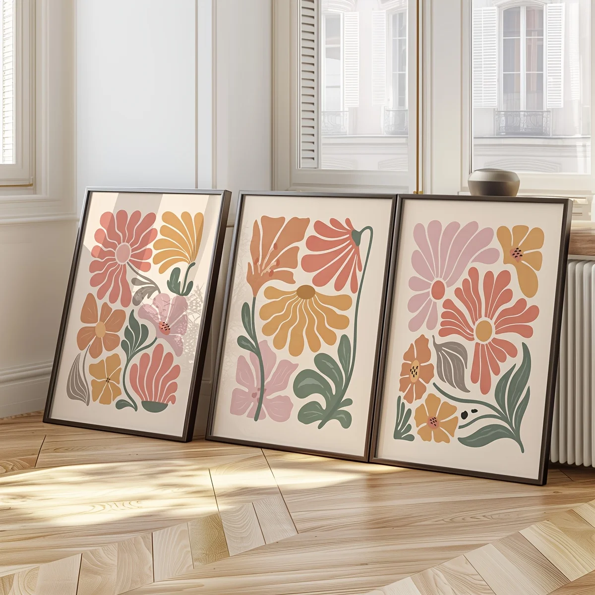 Boho Abstract Botanical/Set of 3 Wall Art Canvas Prints/Vintage Flowers Posters/Floral Wall Decor/Spring Decor/Neutral Decor/
