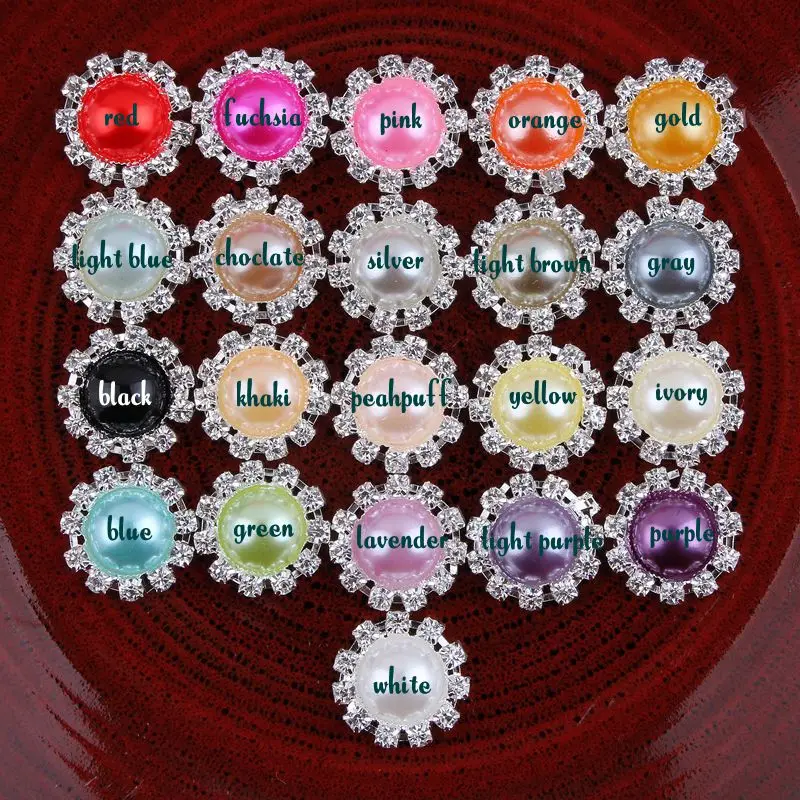 (200PCS/LOT) 20MM 21 Colors Handmade Metal Round Flower Wedding Button For Hair Accessory Clear Alloy Rhinestone Flatback Button