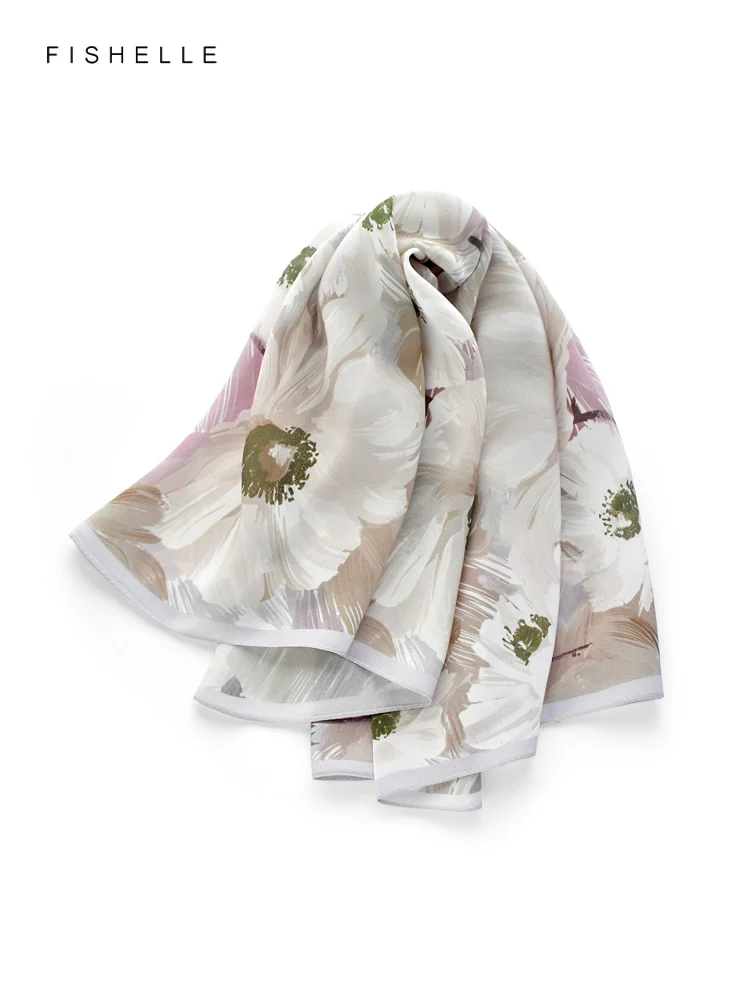 Elegant morandi flower 100% natural silk scarves small square scarf hijab shawl luxury gift headband 65cm women wrap neckerchief