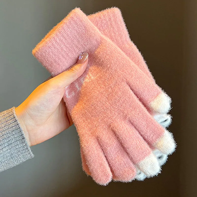 Guantes mullidos de invierno Unisex, manoplas cálidas de punto sin dedos para pantalla táctil, teléfono y niñas, Panda