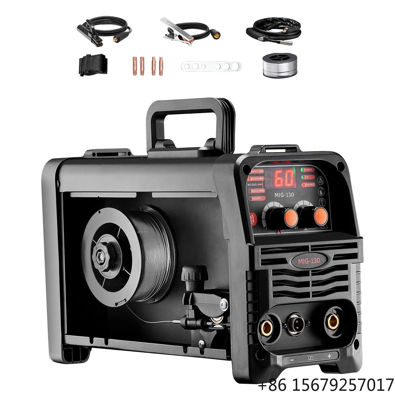 Portable 130Amp Synergic MIG Welder 3-in-1 Flux Core MIG/Stick/Lift TIG Multi Process Machine 110V Input with 220V Compatibility