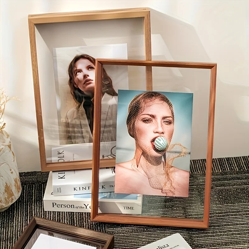 Dual-Sided Transparent Acrylic & Wood Vintage Photo Frame Home Decor,Christmas,Birthdays,Desktop Plant Display,Office Wall Decor