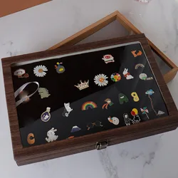 Pu Badge Storage Box New High-Capacity Wood Chest Pin Display Box Empty Transparent Glass Cover Medal Display Case