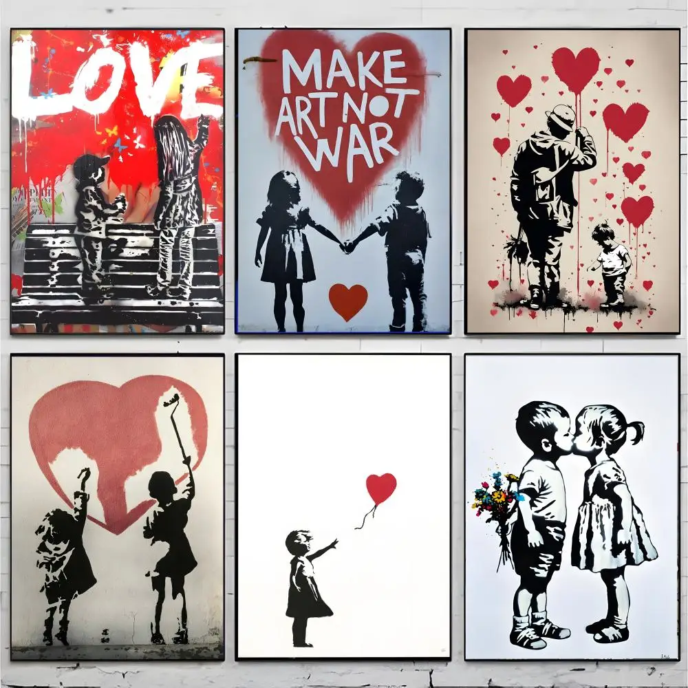 Street Artwork Banksy Graffiti Boy Girl with Balloon Poster Superior Home Space Pub Indoor Decorative Art & Home Decor
