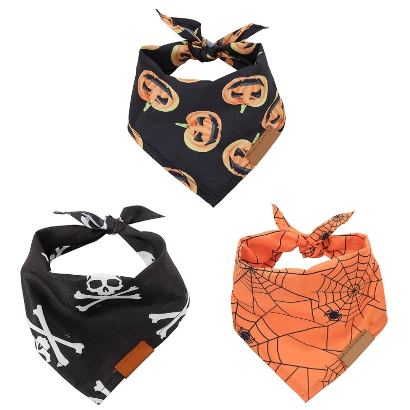 Skull Dog Bandanas Halloween Pumpkin Pattern Scarf Costume Scarf Dog Cats